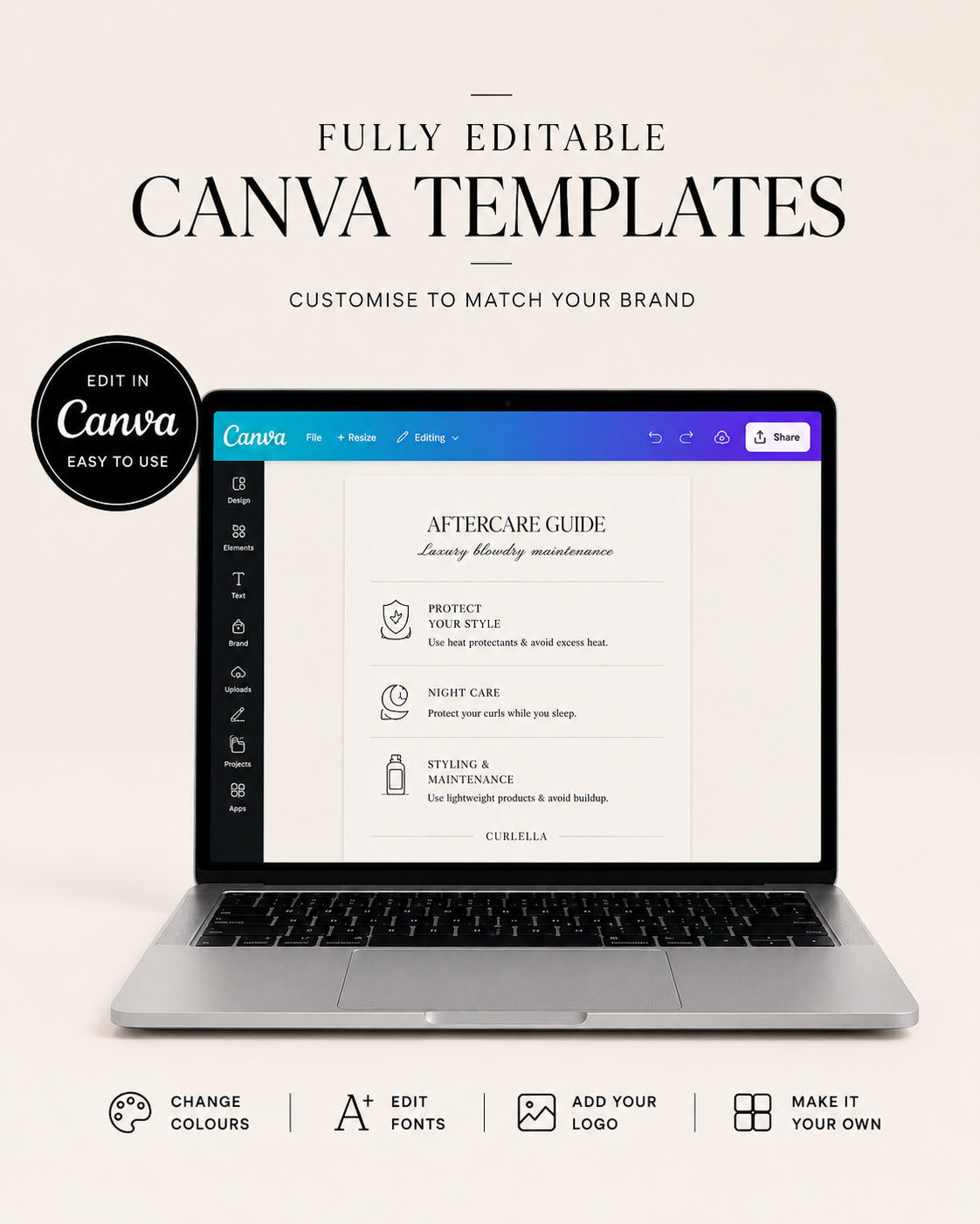 Editable downloadable aftercare templates on Canva