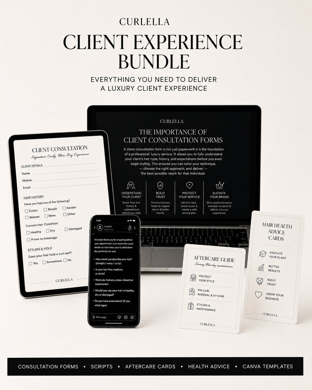 Luxury hair consultation forms and client experience kit for hairstylists