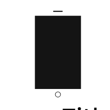A minimalist black smartphone silhouette centered on a white background, with a small circular cutout near the bottom and partial text at the very bottom edge.
